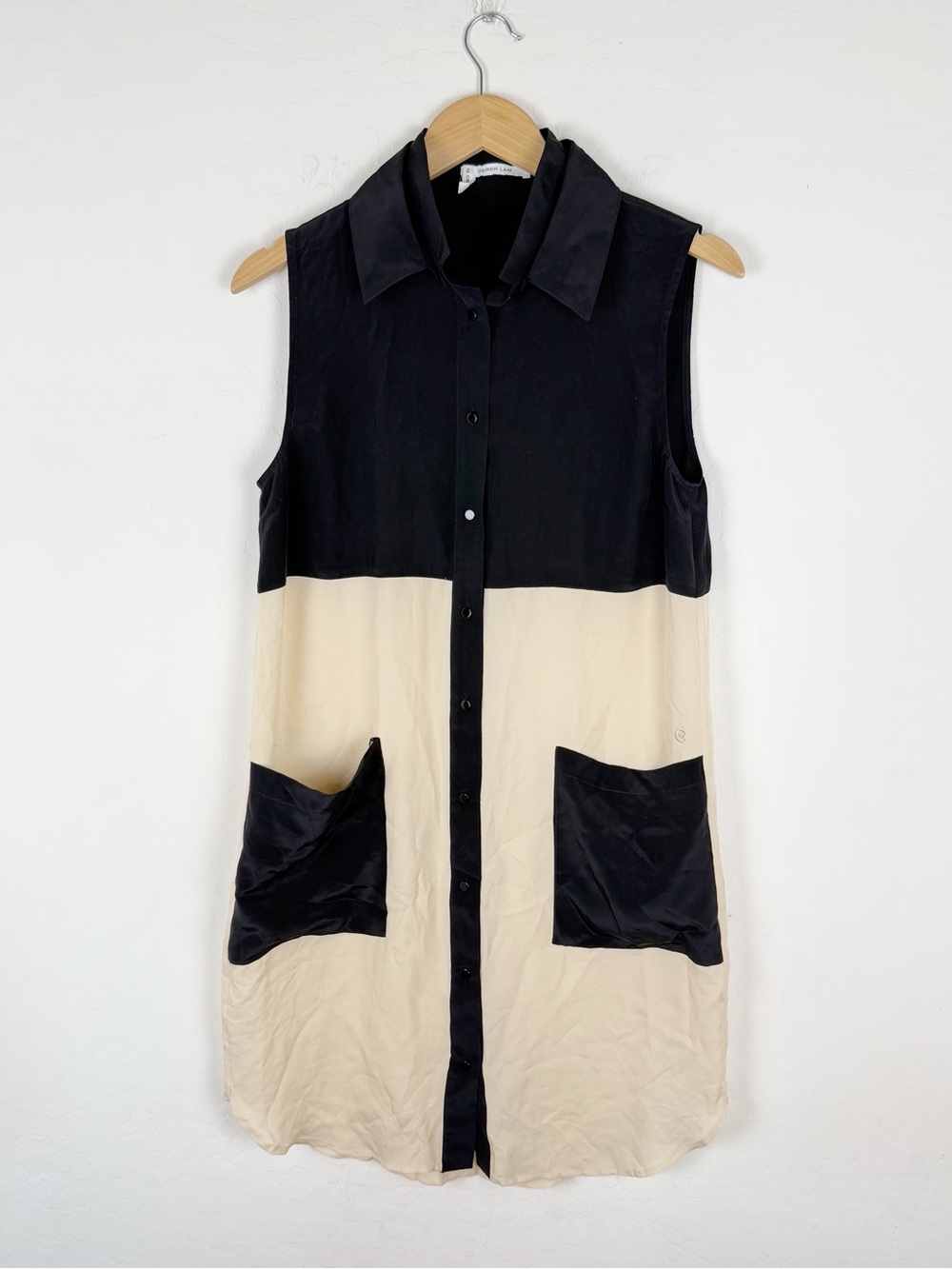 derek lam 10 crosby neutral colorblock silk sleeveless dress - Picture 1 of 11